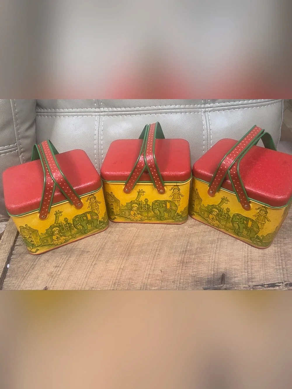 Vintage Potpourri Press Toy Basket Tin Set of 3, 1980s Retro Circus Train B1N